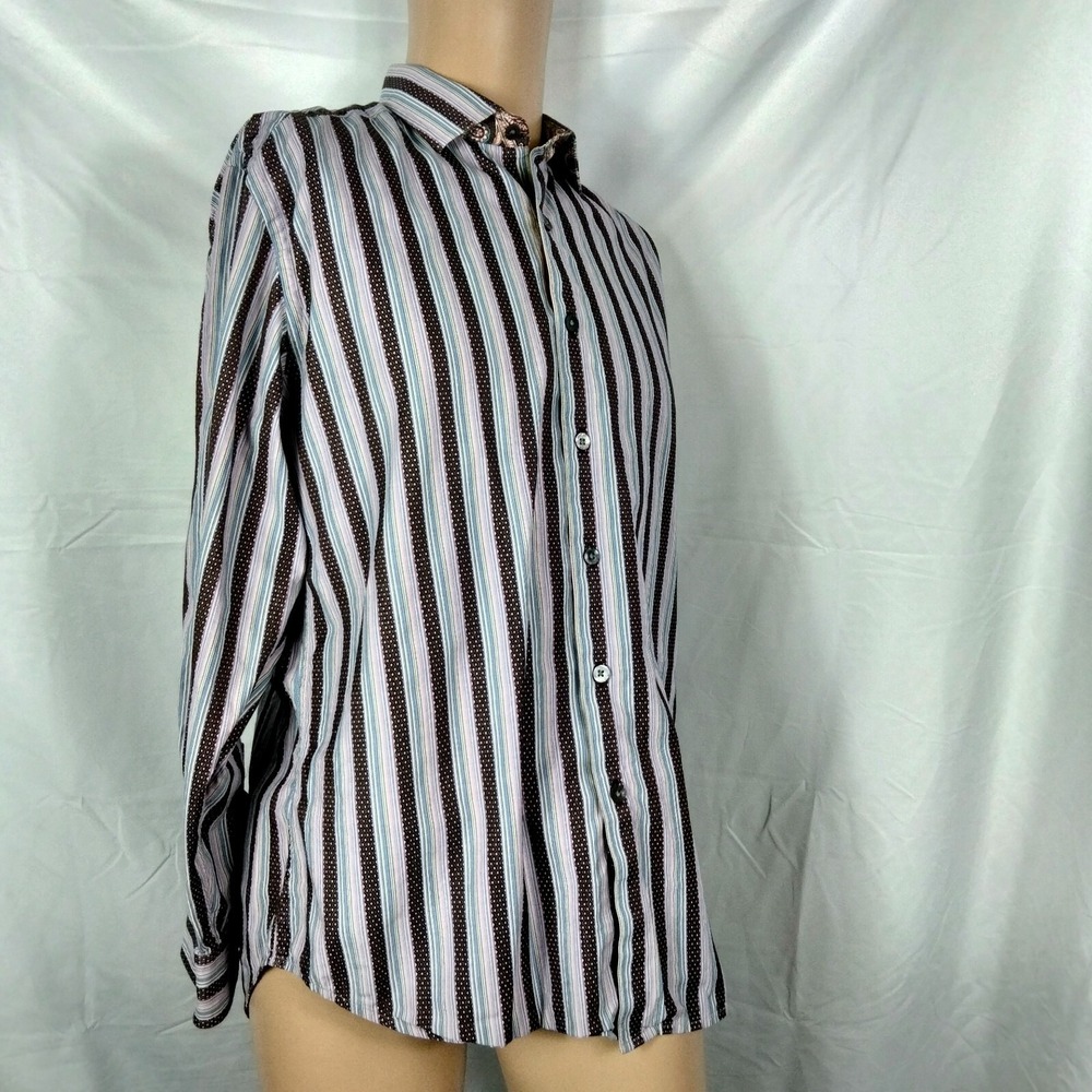 Robert Graham Shirt Mens L Multicolor Striped Contrast Flip Cuff Embroidered - Picture 5 of 9
